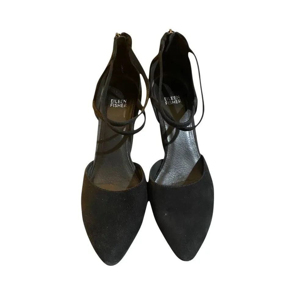 Eileen fisher Tilda stacked heel black leather pumps, 8.5.